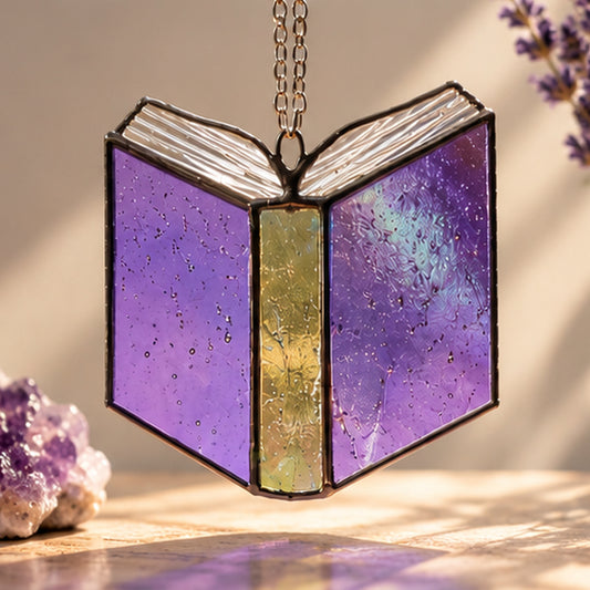 Mini Stained Glass Book-Iridescent Purple & Black